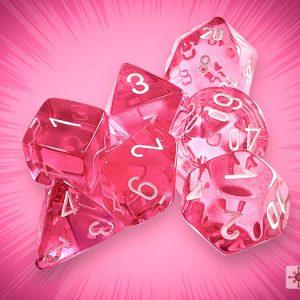 Translucent Polyhedral Pink/white 7 Die Set - Chessex - DiceEmporium.com