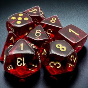 Translucent Crimson/gold 7-Die Set - DiceEmporium.com