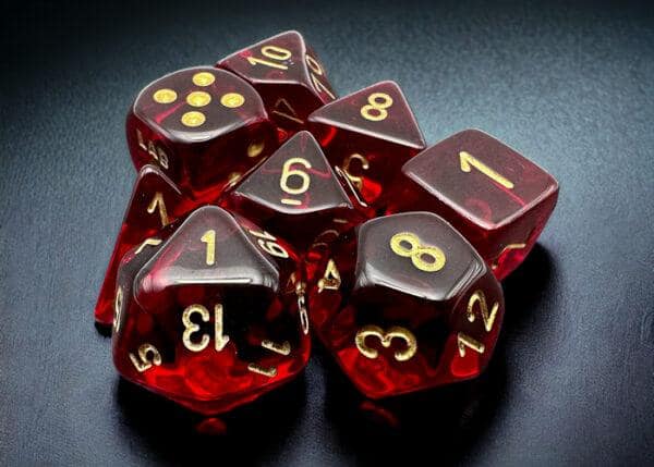 Translucent Crimson/gold 7-Die Set - DiceEmporium.com