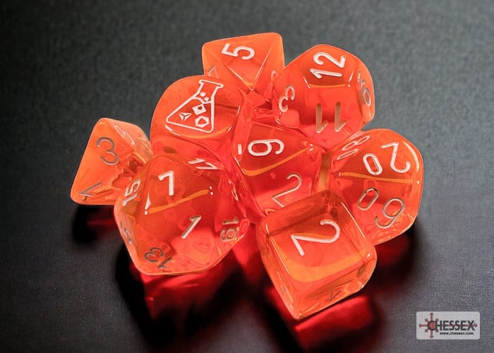 Translucent Neon Orange/white 7-Die Set - DiceEmporium.com