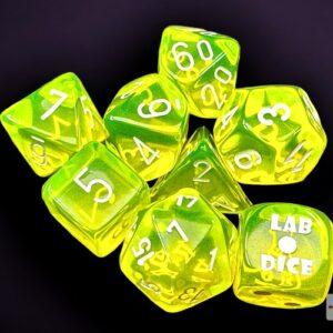 Translucent Neon Yellow/white 7-Die Set - DiceEmporium.com