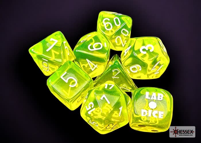 Translucent Neon Yellow/white 7-Die Set - DiceEmporium.com