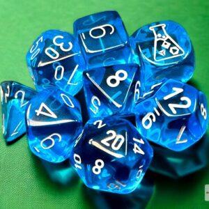 Translucent Tropical Blue/white 7-Die Set - DiceEmporium.com