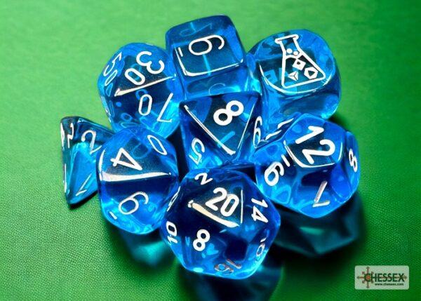 Translucent Tropical Blue/white 7-Die Set - DiceEmporium.com