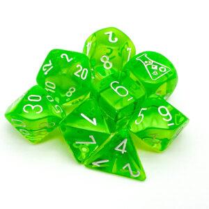 Translucent Rad Green/white 7-Die Set - DiceEmporium.com