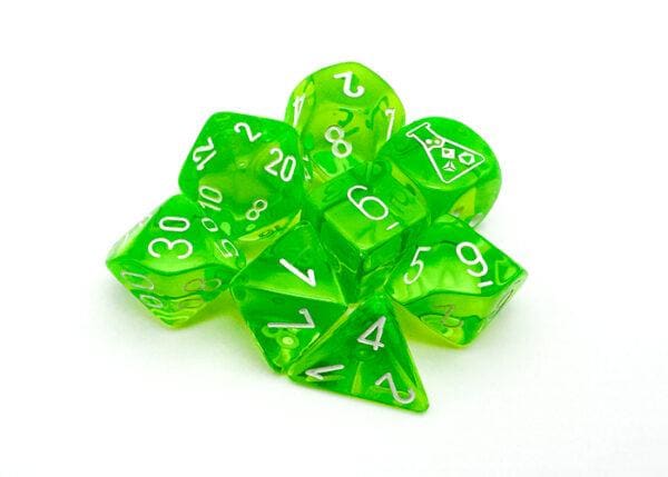 Translucent Rad Green/white 7-Die Set - DiceEmporium.com