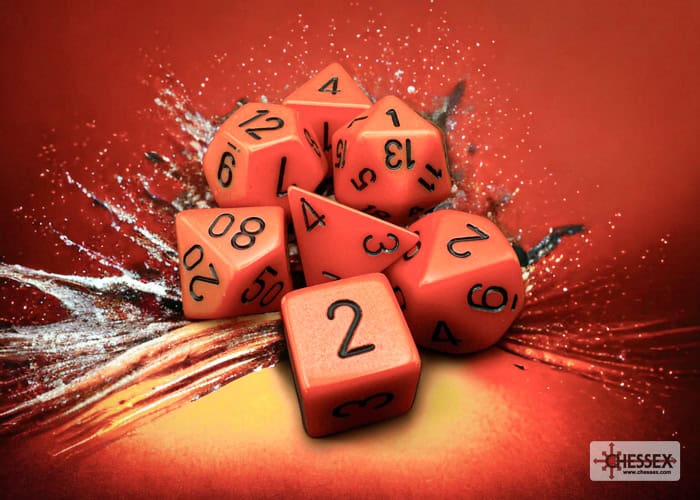 Opaque Orange/black Polyhedral 7-Dice Set 25416 - dice emporium