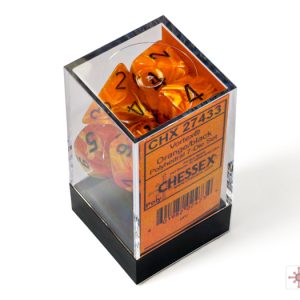 Chessex Vortex Orange Black 7 Dice Set In Packaging.