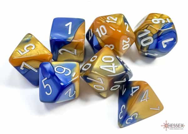 Gemini Blue-Gold/white Polyhedral 7-Dice Set 26422 - dice emporium