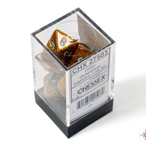 Chessex Glitter Gold Silver 7 Dice Set In Packaging.