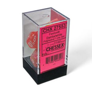Chessex Festive Dahlia White 7 Dice Set In Packaging
