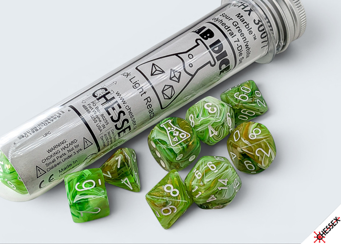 Chessex Lab Marble Sour Green/white 7-die set