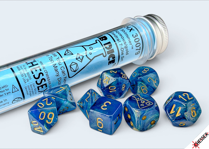 Chessex Lab Shimmer Aqueous/gold 7-die set