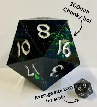 100mm Chonk D20 Size Comparison - dice emporium