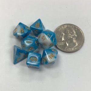 10mm Blue White Gold Set of 7 TI Dice - DiceEmporium.com