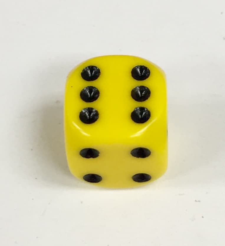 12mm D6 Yellow Dice with Black Pips