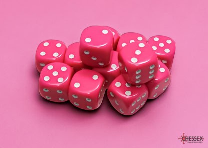 16mm Pink/white Chessex Opaque -DiceEmporium.com