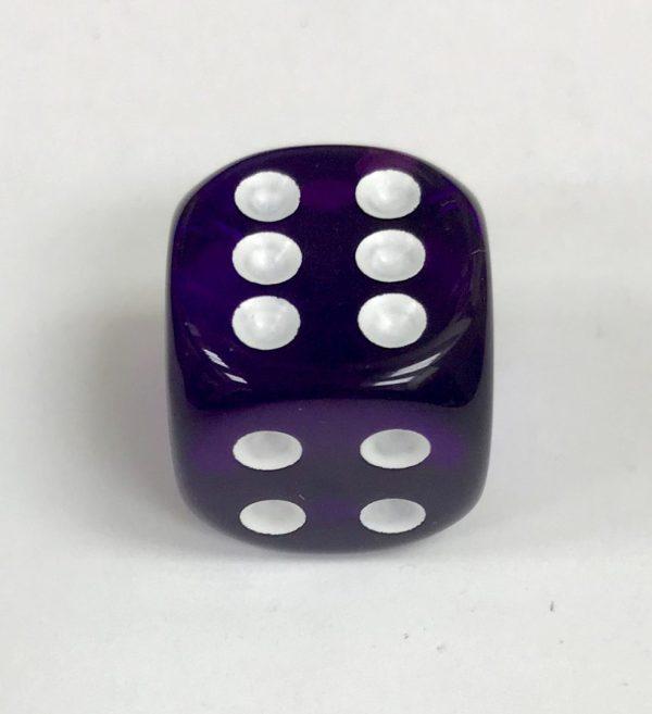 16mm Transparent Purple w/ White Pips Dice - DiceEmporium.com