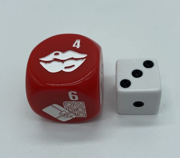 Valentines Dice shown with 16mm die - The Dice Emporium