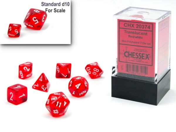 Translucent Mini-Polyhedral Red/white 7-Die Set - DiceEmporium.com