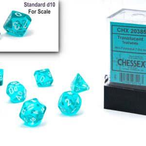 Translucent Mini-Polyhedral Teal/white 7-Die Set - DiceEmporium.com