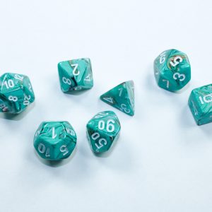 Marble Mini-Polyhedral Oxi-Copper/white 7-Die Set - DiceEmporium.com