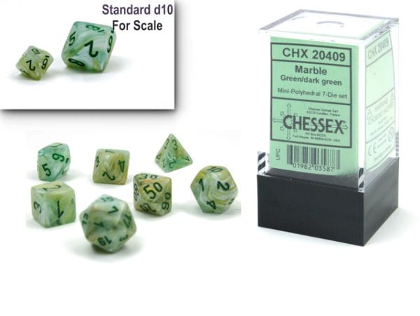 Marble Mini-Polyhedral Green/dark green 7-Die Set - DiceEmporium.com