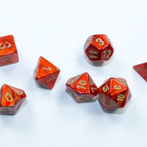 Scarab Mini-Polyhedral Scarlet/gold 7-Die Set - DiceEmporium.com