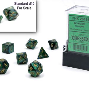 Scarab Mini-Polyhedral Jade/gold 7-Die Set - DiceEmporium.com