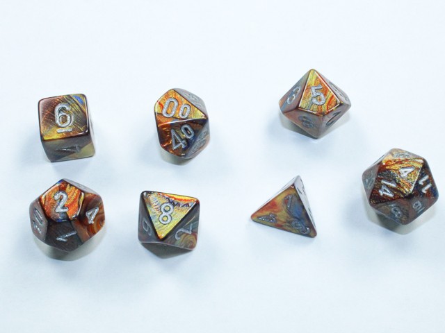 Lustrous Mini-Polyhedral Gold/silver 7-Die Set - DiceEmporium.com