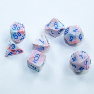 Festive Mini-Polyhedral Pop Art/blue 7-Die Set - DiceEmporium.com