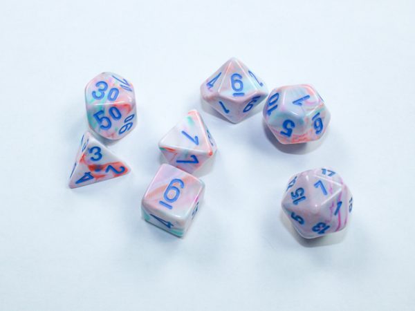 Festive Mini-Polyhedral Pop Art/blue 7-Die Set - DiceEmporium.com