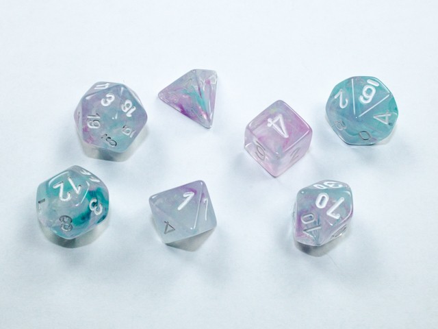 Nebula Mini-Polyhedral Wisteria/white 7-Die Set - DiceEmporium.com