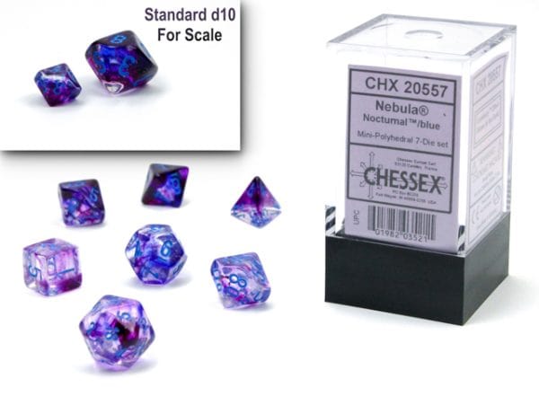 Nebula Mini-Polyhedral Nocturnal/blue luminary 7-Die Set - DiceEmporium.com