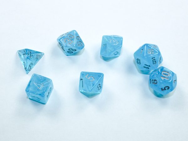 Luminary Mini-Polyhedral Sky/silver 7-Die Set - DiceEmporium.com