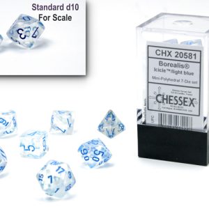 Borealis Mini-Polyhedral Icicle/light blue luminary 7-Die Set - DiceEmporium.com