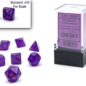 Borealis Mini-Polyhedral Royal Purple/gold 7-Die Set - DiceEmporium.com