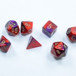 Gemini Mini-Polyhedral Purple-Red/gold 7-Die Set - DiceEmporium.com