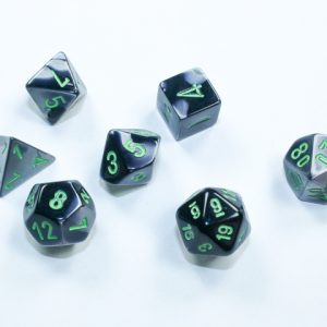 Gemini Mini-Polyhedral Black-Grey/green 7 die set - DiceEmporium.com