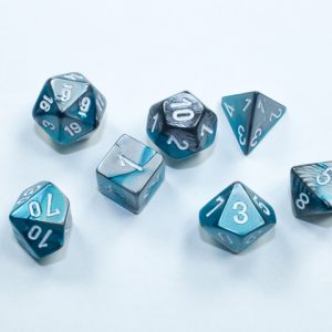 Gemini Mini-Polyhedral Steel-Teal/white 7 die set - DiceEmporium.com