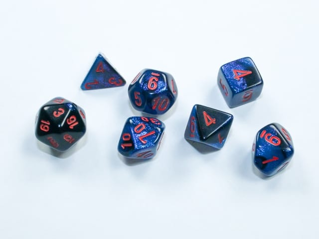 Gemini Mini-Polyhedral Black-Starlight/red 7-Die Set - DiceEmporium.com