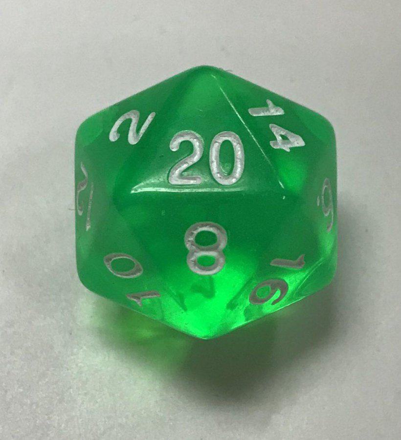 d20 20 Sided HD Clear Green White Dice - DiceEmporium.com