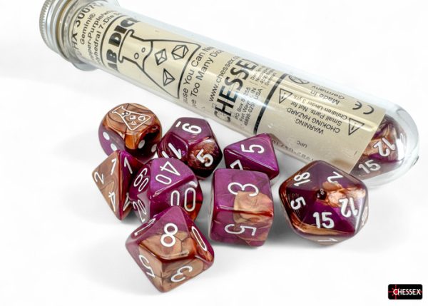 Gemini Copper-Purple/white 7-die set - Dice Emporium
