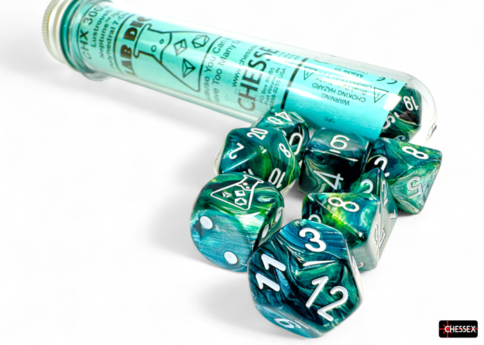 Lustrous Neptune/grey 7-die set - Dice Emporium