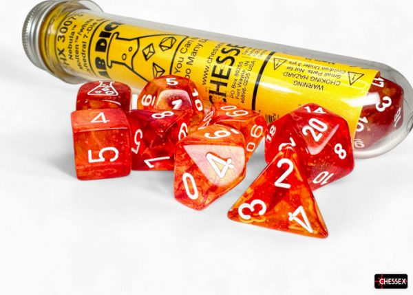 Nebula Molten/white 7-die set - Dice Emporium
