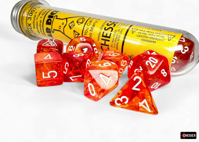 Nebula Molten/white 7-die set - Dice Emporium