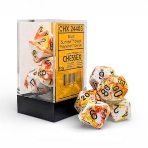 Chessex Brush Sunrise Black 7 Dice Set