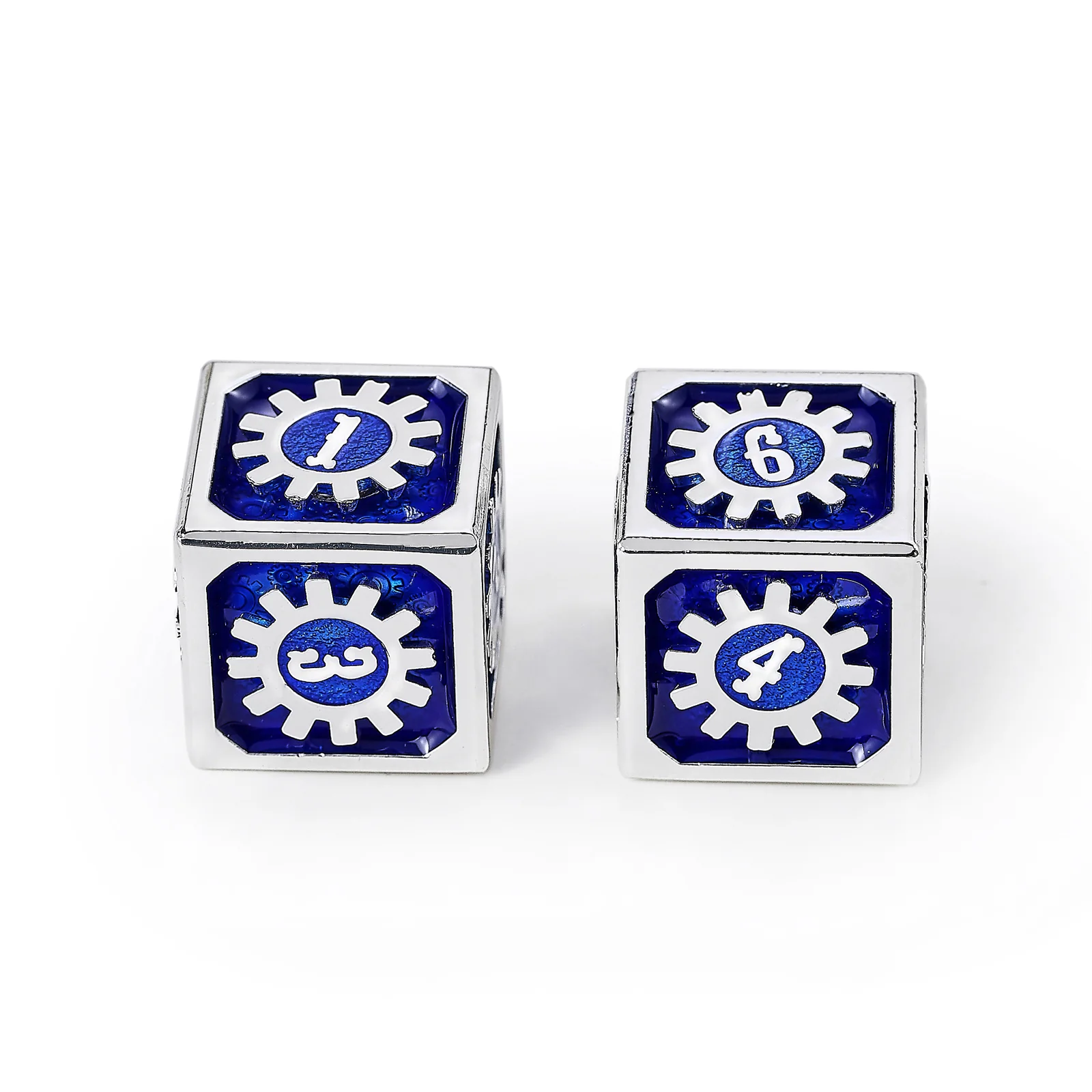 Cogcraft Fidget D6 - Tesla - Blue & Silver - Dice Emporium