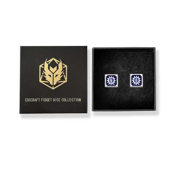 Cogcraft Fidget D6 - Tesla With Case - Blue & Silver - Dice Emporium