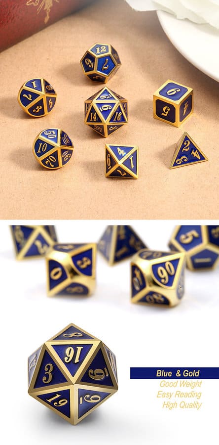 Metal & Enamel 7 Piece Set -Blue & Gold - DiceEmporium.com